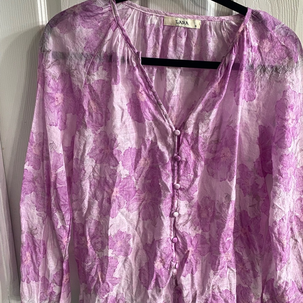 LARA Lilac Floral Button-Front Blouse
